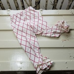 Persnickety Cream and Red Diamond Ruffle Leggings